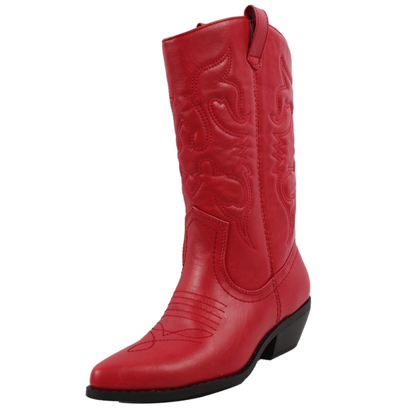 Size 7.5 Red cowboy knee high pull on boot - Picture 2 of 8